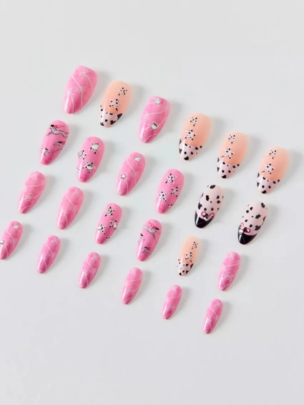 Never Have I Ever Press-On Faux Nails Pink Bow Dalmatian Animal print leopard